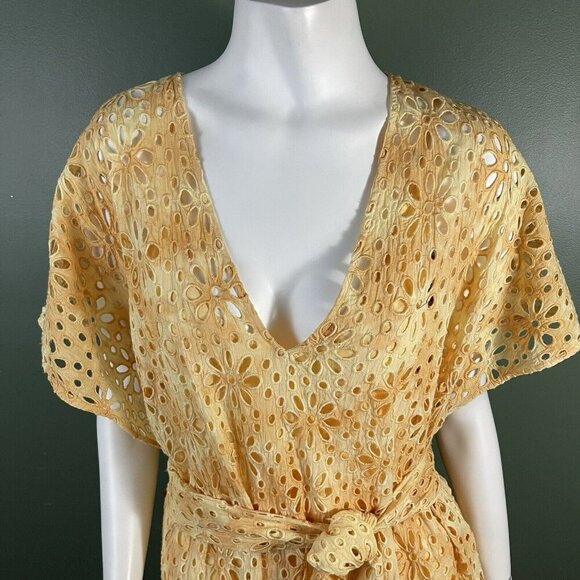 Jen’s Pirate Booty Shine On Kaftan Eyelet Maxi Dress Cover Up Yellow M / L - Picture 5 of 16